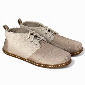 Toms Bota Natural Faux Shearling Booties Women’s 9.5 Metallic Gold Lace-up Shoes